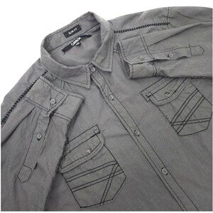 Carbon Slim Fit Button Front Shirt Mens XXL READ Tab Sleeve Snap Pockets Gray